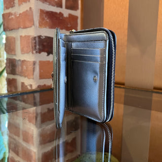 SAINT LAURENT Cassandre YSL Monogram Silver Chevron Leather Wallet