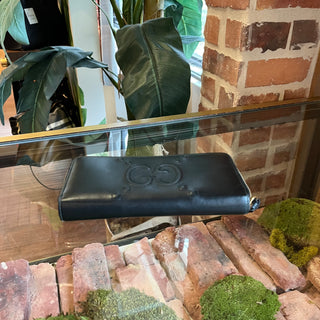 GUCCI Black Leather Debossed Jumbo GG Continental Wallet