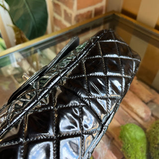 CHANEL Black Patent Leather Single Flap Shoulder Bag DIA311