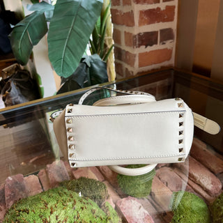 VALENTINO GARAVANI Rockstud Mini White Rigid Leather Tote Bag