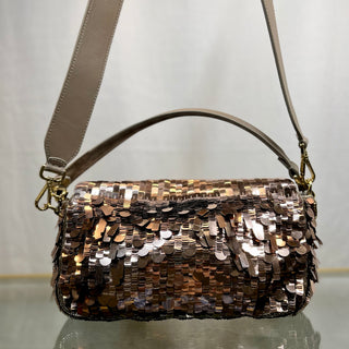 FENDI Tortora Sequin Paillettes Vitello Grace Sex and the City Baguette