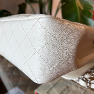 CHANEL Vintage Classic Jumbo White Caviar Single Flap