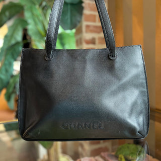 CHANEL Lax Black Caviar Leather Logo Embroidered Vintage Tote Bag