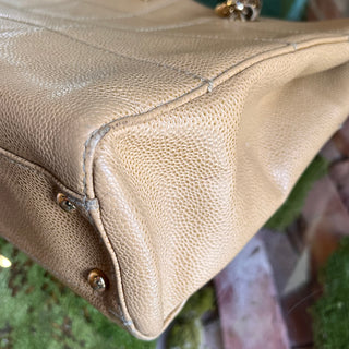 CHANEL Chocolate Bar Beige Caviar Leather Bag Tote