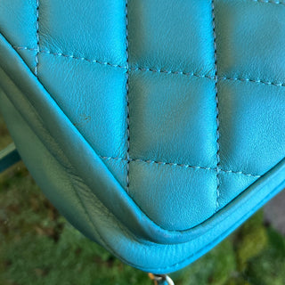 CHANEL Mini Blue Quilted Calfskin Leather Top Handle Bag