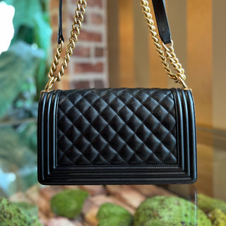 CHANEL Boy Medium Black Caviar Leather Shoulder Bag