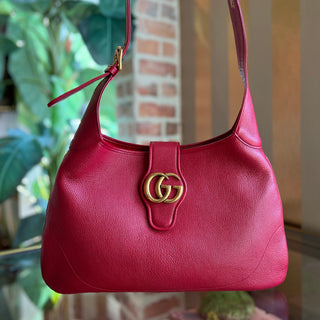 GUCCI Aphrodite Medium Red Goatskin Hobo Bag Hibiscus Red