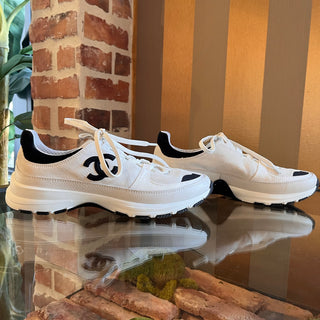 CHANEL White/Black CC Trainer Sneakers SZ 39 (US 9)