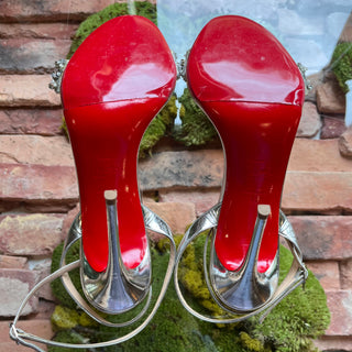 LOUBOUTIN Okydok Lurex Silver Metallic Patent Leather Heels SZ 41 (US 11)