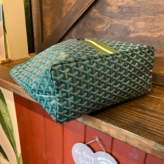 GOYARD Saint Louis PM Green Goyardine Canvas Chevroches Calfskin Tote