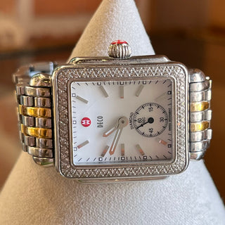 MICHELE Deco Silver/Gold Square Face Stainless Steel Watch