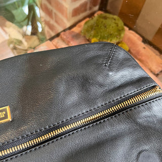 JIMMY CHOO Foldover Carry Black Mave Leather Clutch