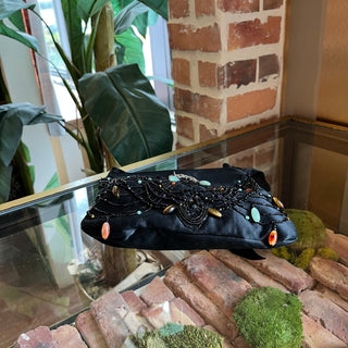 VALENTINO Black Beaded Satin Small Handbag