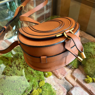 CHLOE Marcie Saddle Mini Brown Grained Calfskin Leather Shoulder Bag