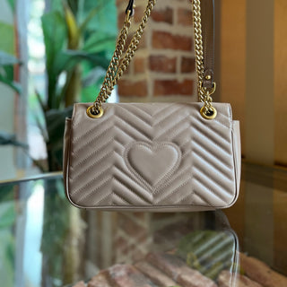GUCCI GG Marmont Taupe Matelasse Chevron Leather Crossbody Bag