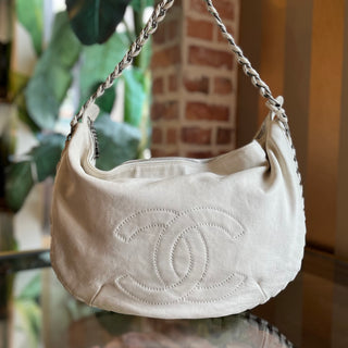 CHANEL Modern Chain White Calfskin Leather Hobo Bag