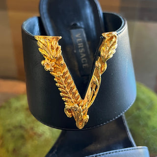 VERSACE Virtus V Black Leather Heels SZ 36 (US 6)