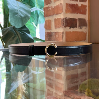 CARTIER Panthere De Cartier Black Grained Cowhide Leather Belt SZ S