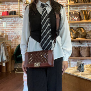 CHANEL Boy Burgundy Patent Leather Bag