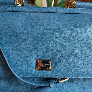 DOLCE&GABBANA Sicily Blue Dauphine Calfskin Leather Top Handle