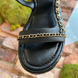 CHANEL Black Quilted Leather Platform Sandals SZ 39 (US 9)