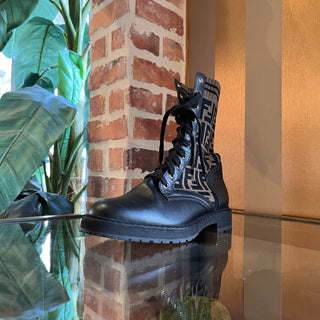 FENDI Black/Brown Zucca FF Combat Boots SZ 37.5 (US 7.5)