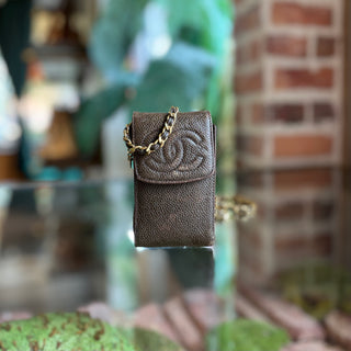 CHANEL Vintage Brown Caviar Phone Holder Bag