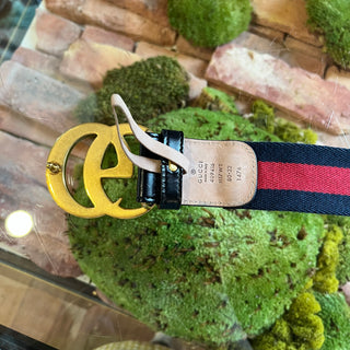 GUCCI Interlocking G Navy Blue & Red Web Stripe Canvas Belt SZ80/32(4US)
