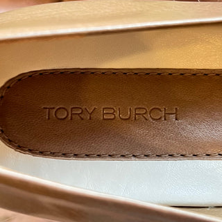 TORY BURCH Georgia Almond Flour Double T Leather Flats SZ 8