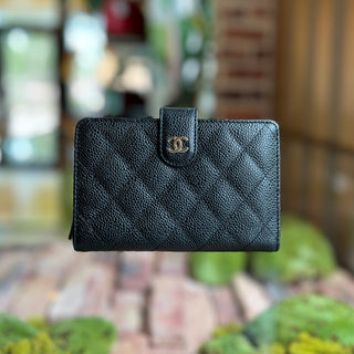 CHANEL French Black Caviar Quilted CC Wallet