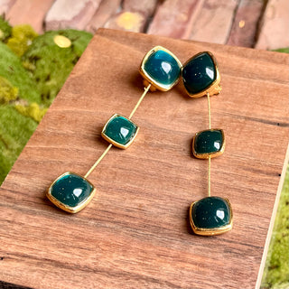 SAINT LAURENT Green Drop Clip on Earrings