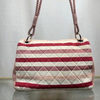 CHANEL Pink/Red Striped Jersey Quilted Jumbo Flap Shoulder Bag