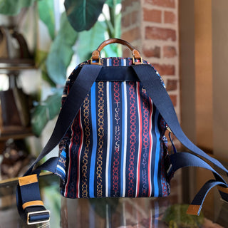 TORY BURCH Navy Blue Logo Print Nylon Backpack