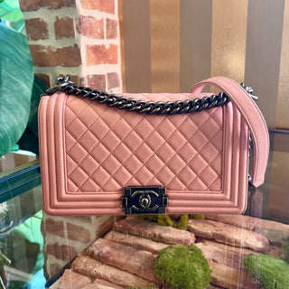 CHANEL Boy Bag Medium Pink Quilted Calfskin Shoulder Bag