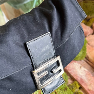 FENDI Baguette Small Black Neoprene Shoulder Bag