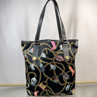 GUCCI Charm Print Black Satin Tote Bag