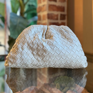 BOTTEGA VENETA The Pouch White Intrecciato Nappa Leather Clutch