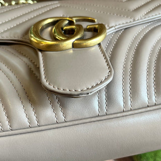 GUCCI GG Marmont Taupe Matelasse Chevron Leather Crossbody Bag