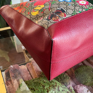 GUCCI Large Red Supreme GG Flora Coated Canvas Ophidia Tote Bag