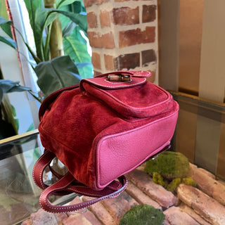 GUCCI Vintage Red Suede Bamboo Backpack Bag