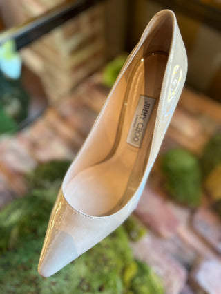 Jimmy Choo Beige Patent Leather Romy Heels SZ 41.5