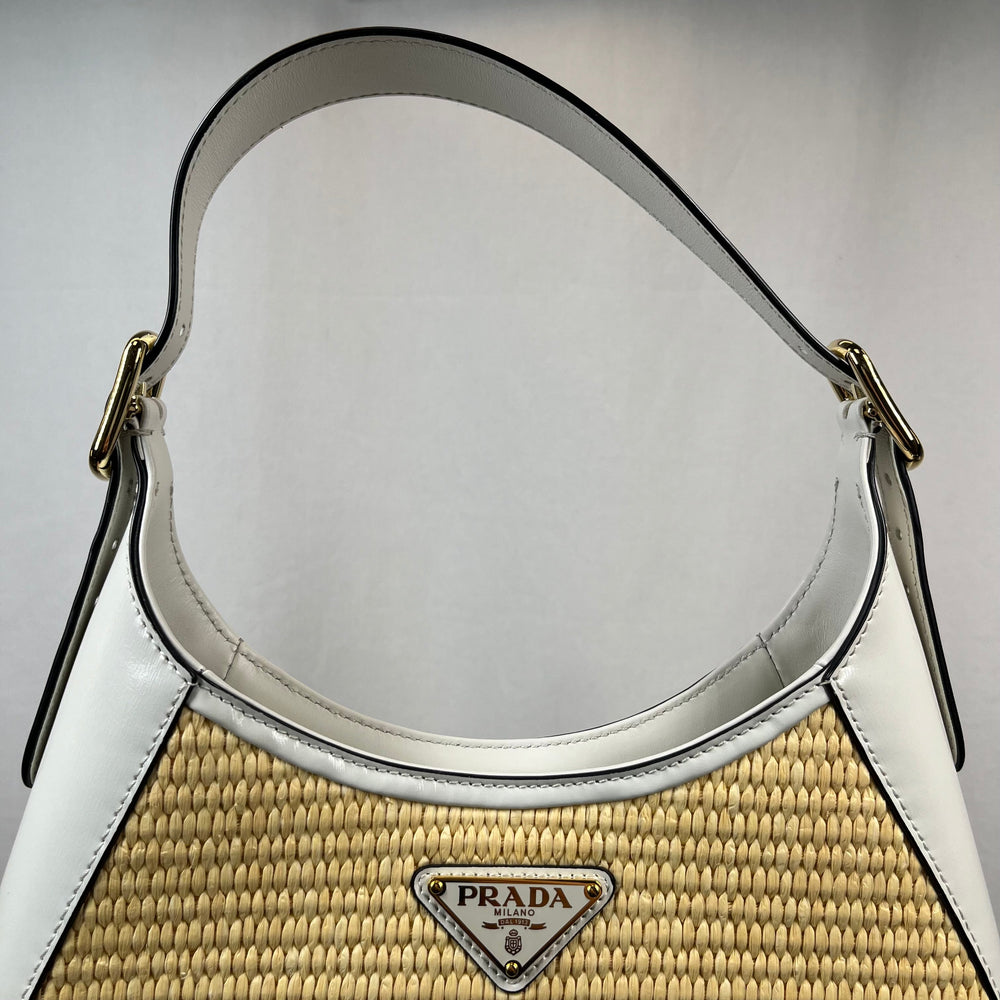 PRADA Cleo Raffia Woven White Shoulder Bag