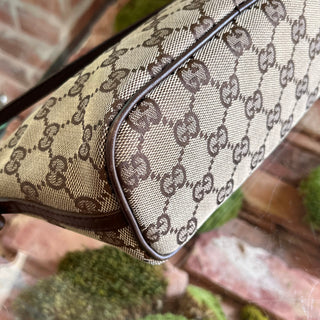 GUCCI Small GG Web Boat Pochette Brown Canvas Hand Bag