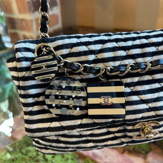 CHANEL Velvet Quilted Striped Medium Single Flap