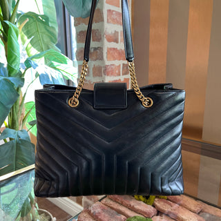 SAINT LAURENT Loulou Y Quilted Monogram Large Black Calfskin Tote