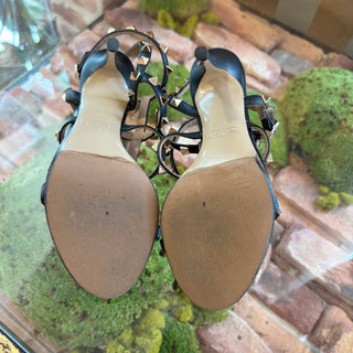 VALENTINO Rockstud Accents Black Leather Gladiator Heels 36