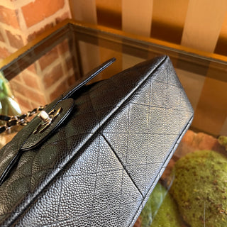 CHANEL Single Flap Jumbo Black Quilted Caviar Leather Shoulder Bag