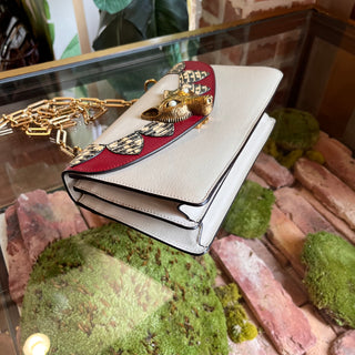 GUCCI White Red Goatskin Snakeskin Fox Broche Shoulder Bag