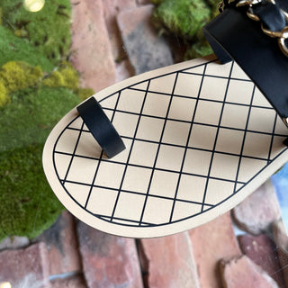 CHANEL Black Leather Chain Thong Sandals SZ36.5(6.5)