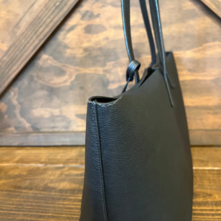 SAINT LAURENT East West Black Calfskin Leather Shopping Tote